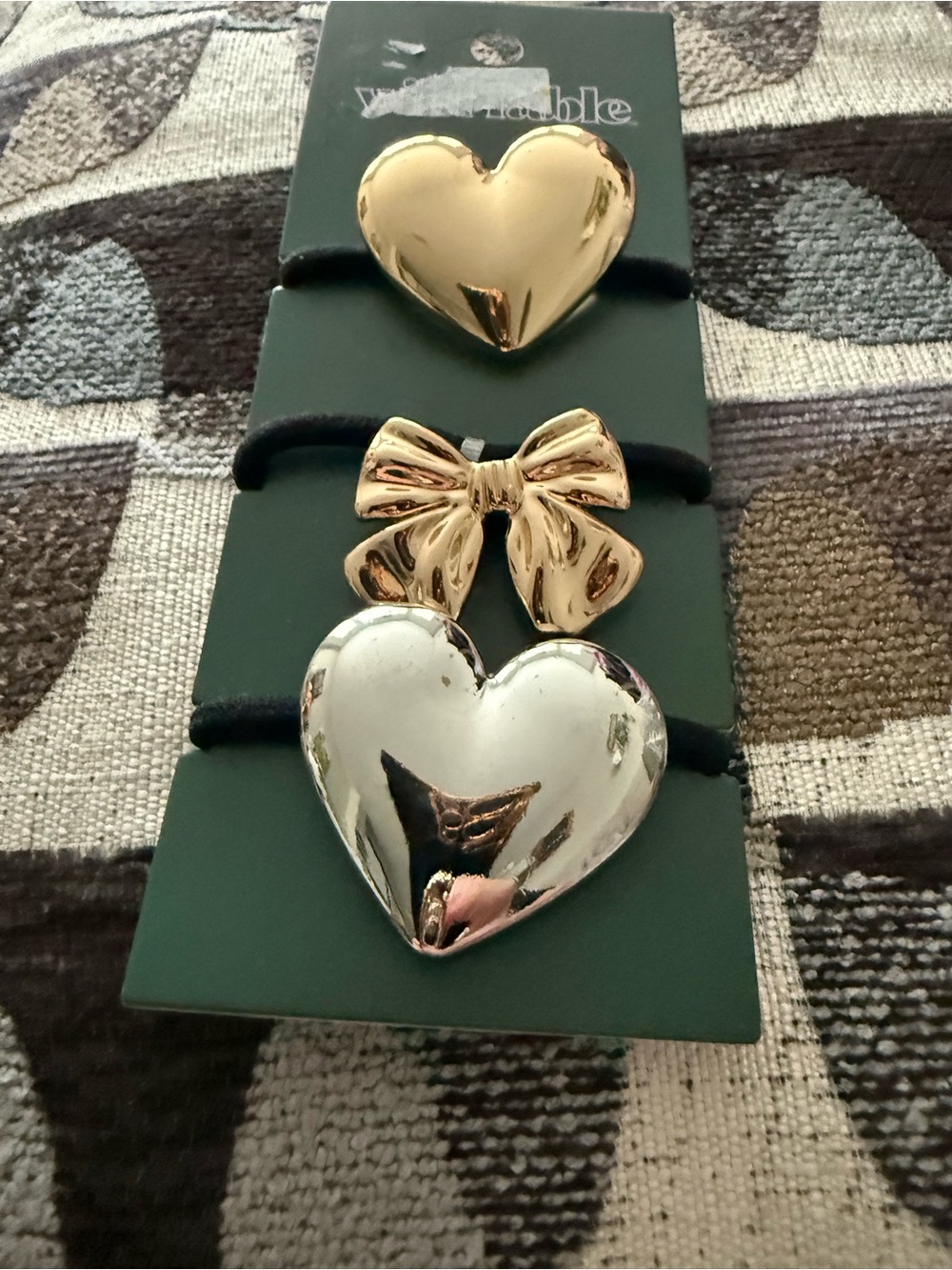 Gold & Silver Heart and Bow Hair Tie Set or scarf tie, even a bag charm.